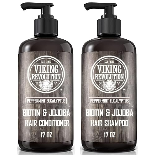 Viking Revolution Biotin Mens Shampoo and Conditioner Set - Eucalyptus Shampoo and Conditioner Set with Jojoba and Mint Oil - Peppermint Oil Hair Beauty & Personal Care Viking Revolution