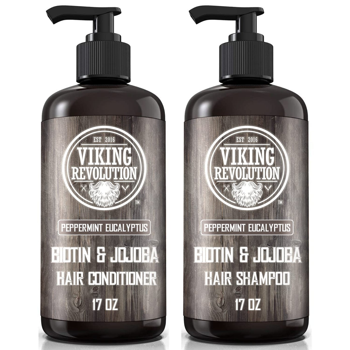 Viking Revolution Biotin Mens Shampoo and Conditioner Set - Eucalyptus Shampoo and Conditioner Set with Jojoba and Mint Oil - Peppermint Oil Hair Beauty & Personal Care Viking Revolution