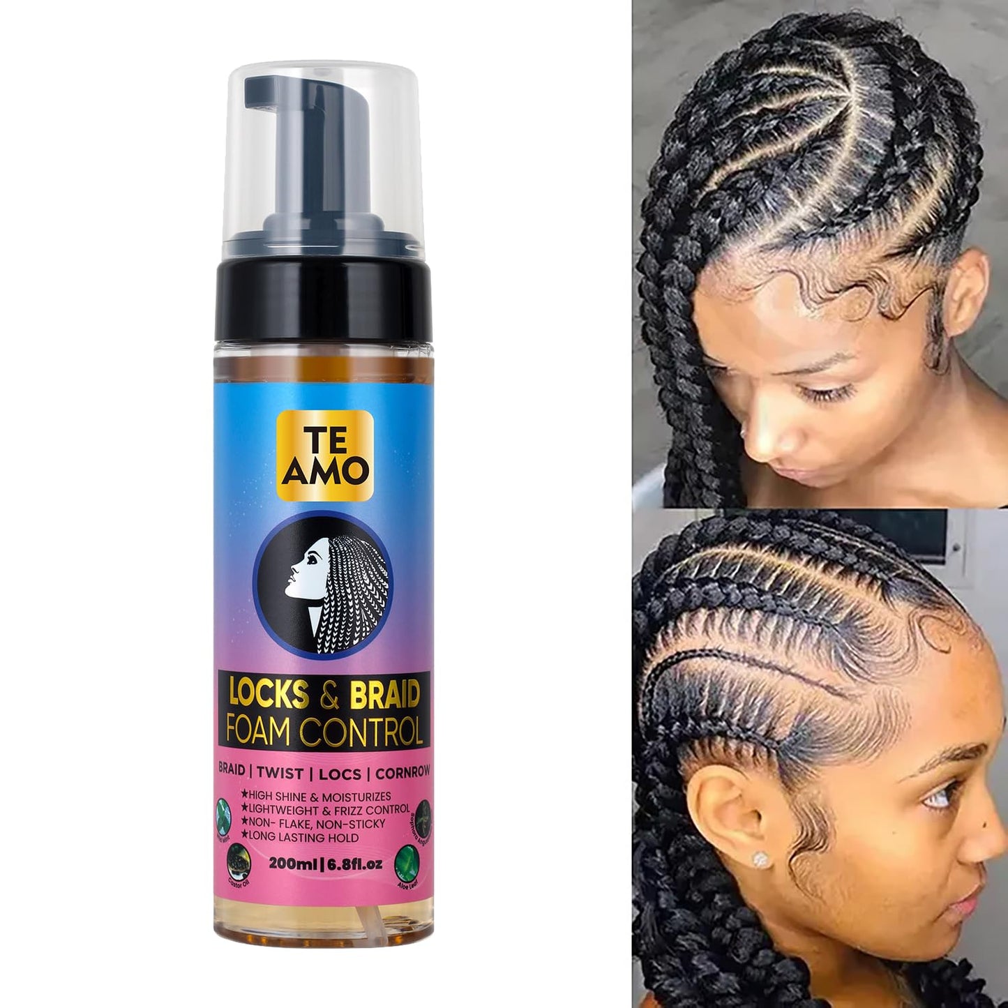 Te Amo Locks & Braid Foam Control - Long-Lasting Braid Foam for braiding | No Frizz or Fraying | Moisturizes & Seals Braids, Locs, Twists & Cornrows Beauty & Personal Care Te Amo