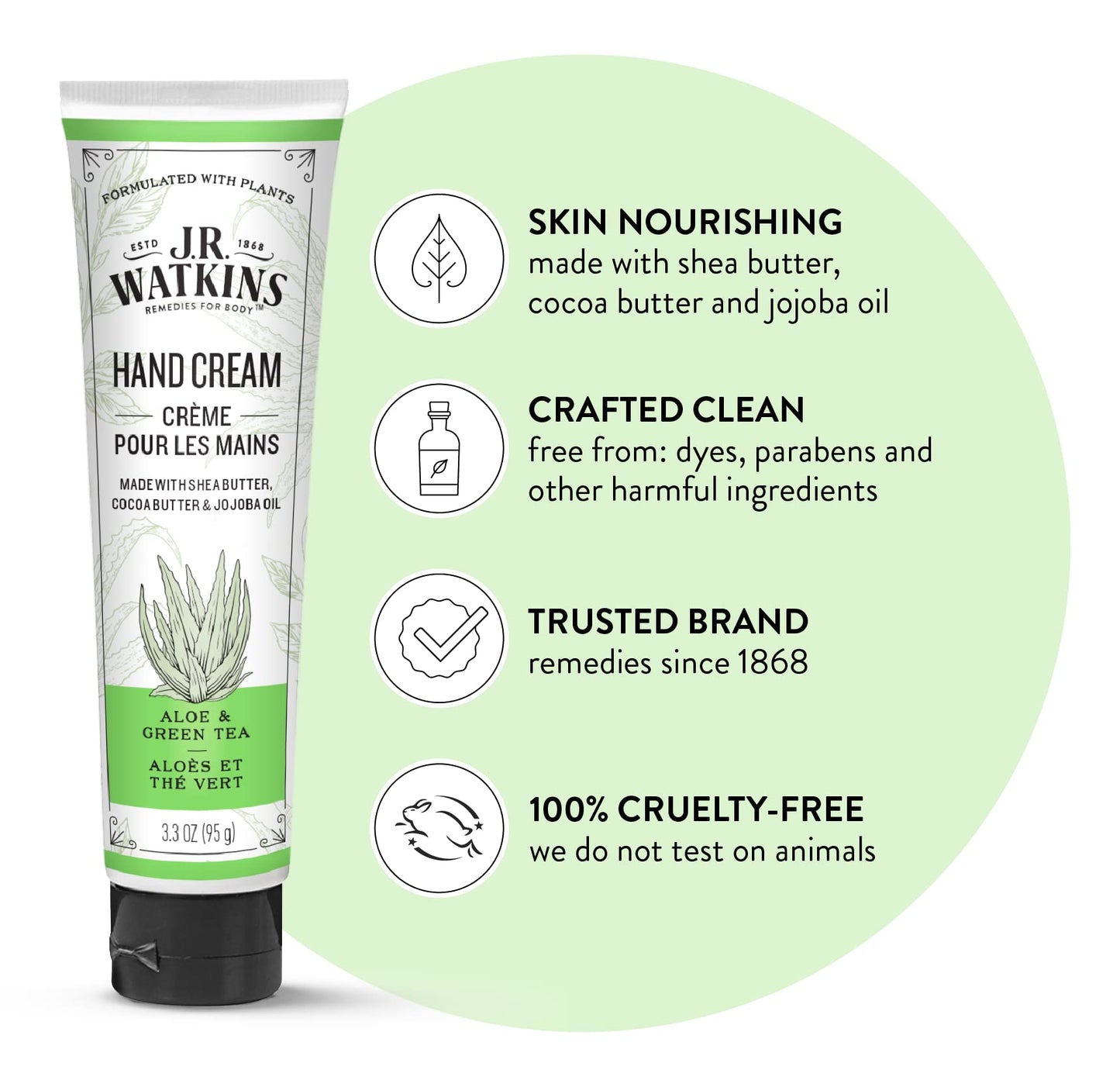 J.R. Watkins Natural Moisturizing Hand Cream, Hydrating Hand Moisturizer with Shea Butter, Cocoa Butter, and Avocado Oil, USA Made and Cruelty Free Beauty & Personal Care J.R. Watkins