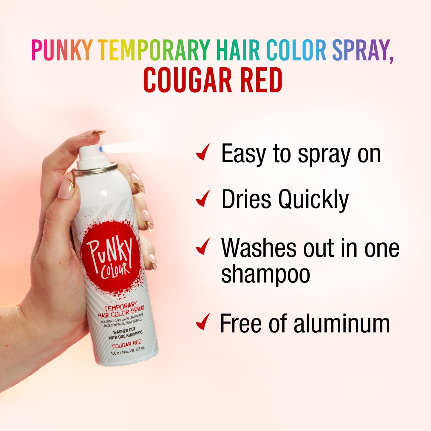 Punky Temporary Hair Color Spray, Cougar Red, Non-Damaging Spray-On Hair Dye Instant Vivid Hair Color, 3.5 oz, 1-Pack Beauty & Personal Care Punky