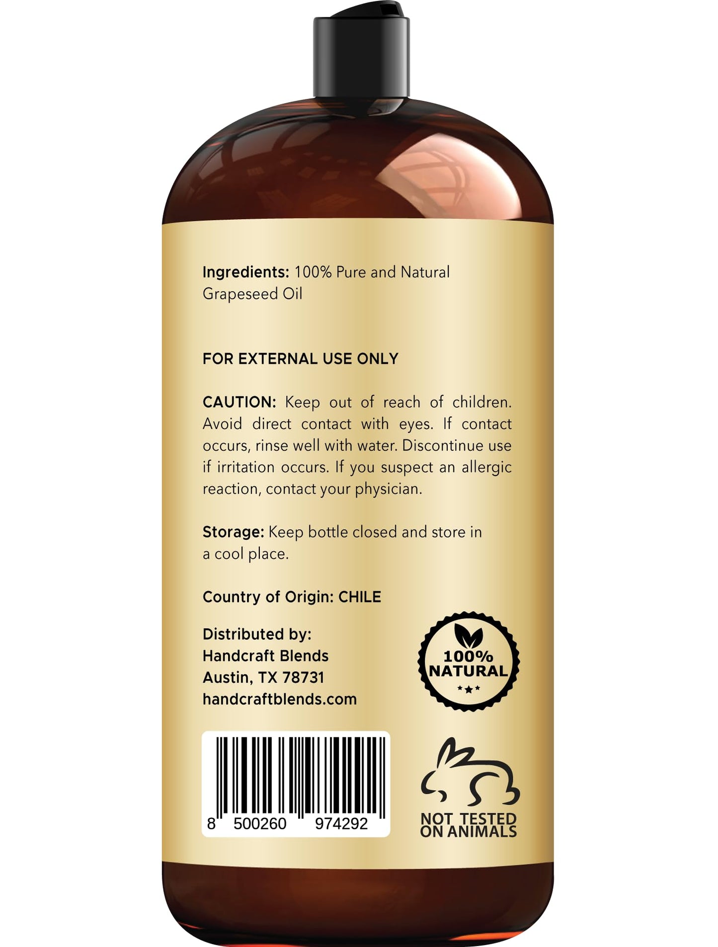 Handcraft Blends Grapeseed Oil - 100% Pure and Natural - Bath & Body Oil - Premium Grade Carrier Oil - Skin - Hair - Body - Massage - Cold-Pressed Beauty and Personal Care Handcraft Blends