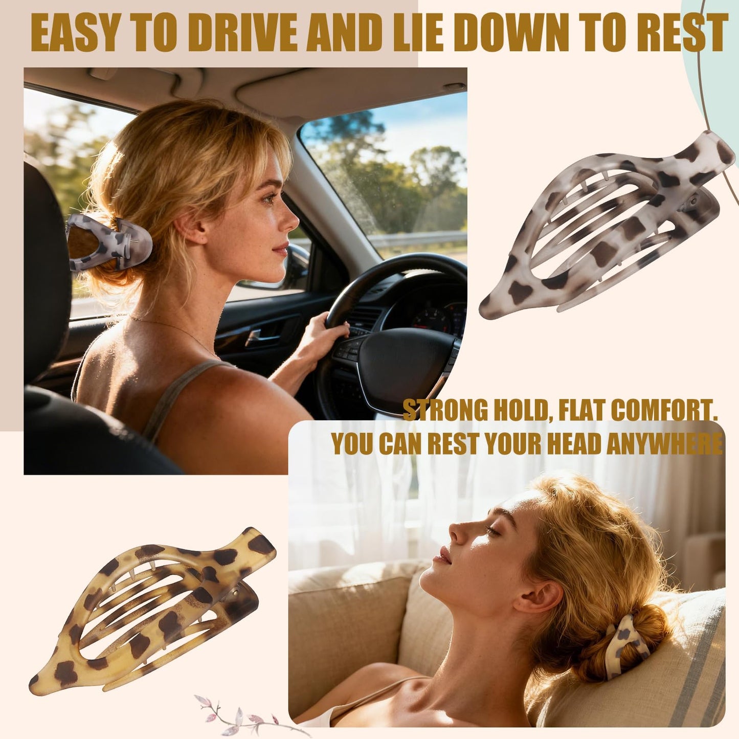 CHANDAT Flat Hair Clip 6 pcs Lay Down Claw Clips Hair Accessories for Women Styling-Leopard Beauty and Personal Care CHANDAT