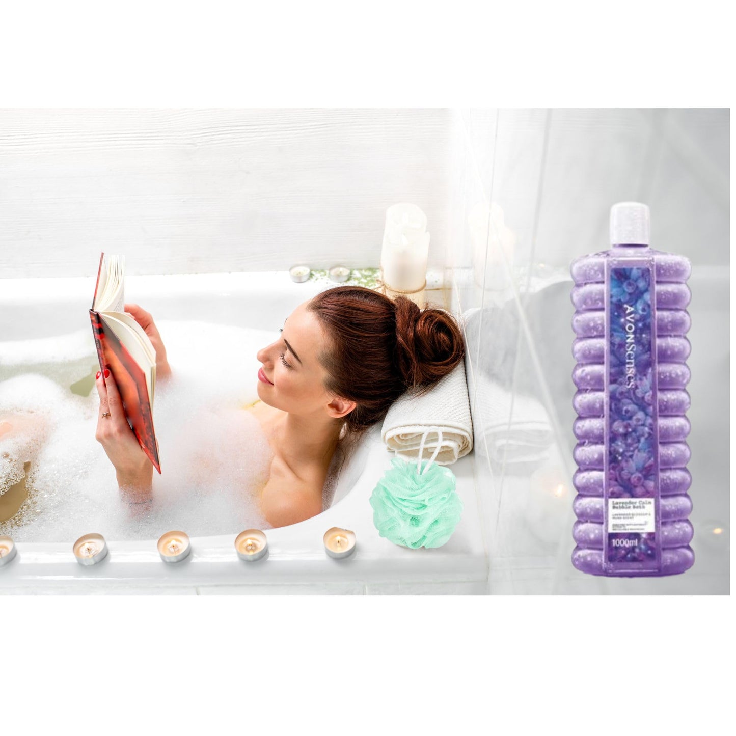 Bath Scrunchie Bundled with an Avon Senses Bubble Bath 16.9 fl oz (500ml) (Lavender) Beauty and Personal Care JR GIFT BOXES