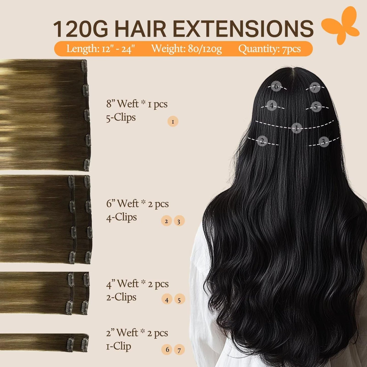 DOORES Hair Extensions Clip in Human Hair, Balayage Dark Brown to Chestnut Brown and Dirty Blonde 100g 14 Inch 7pcs, Remy Clip in Extensions Real Beauty and Personal Care DOORES