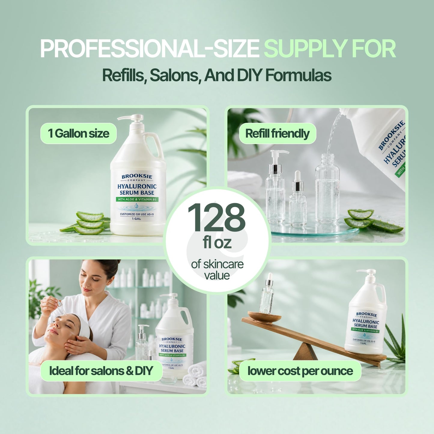 Hyaluronic Acid Serum 1 Gallon With Aloe and Vitamin B5, Customize or Use as is, Lightweight and Ultra-Hydrating, Made in the USA Beauty & Personal Care Brooksie Naturals