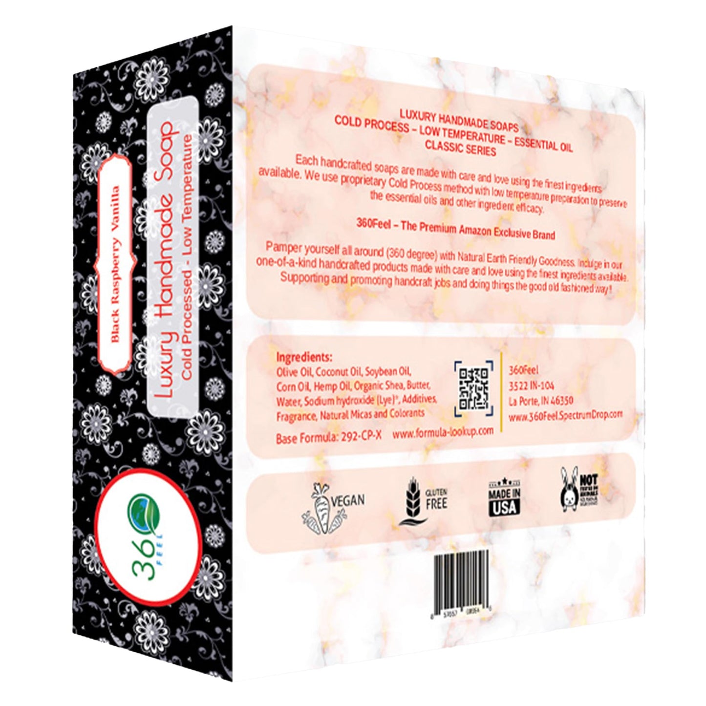 360Feel Black Raspberry Soap - Made in The USA - Castile Handmade, All-Natural Cold-Processed - Infused with Black Raspberry for an Uplifting Aroma Beauty & Personal Care 360Feel