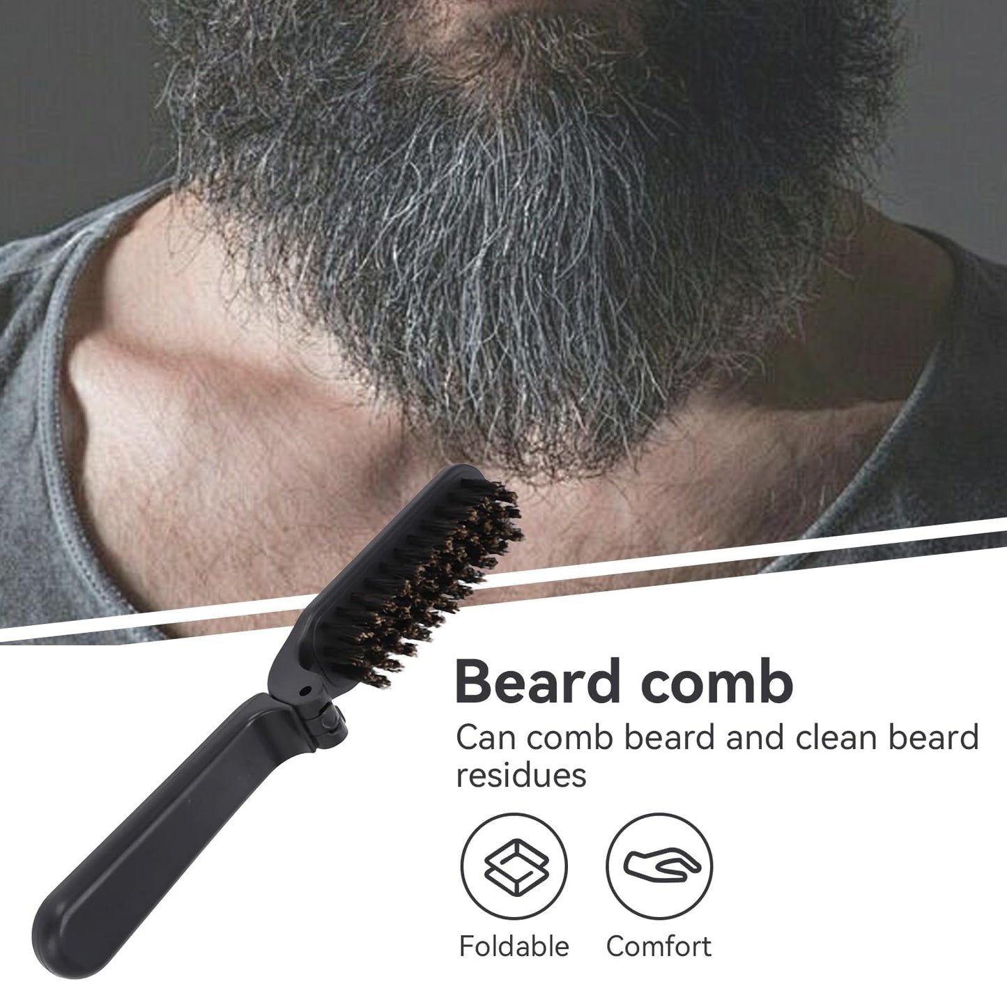 Foldable Beard Brush, Soft Bristles Beard Styling Comb Men Mustache Grooming Brush Portable Hair Styling Tool for Women and Men, Household Outdoor Beauty and Personal Care Agatige