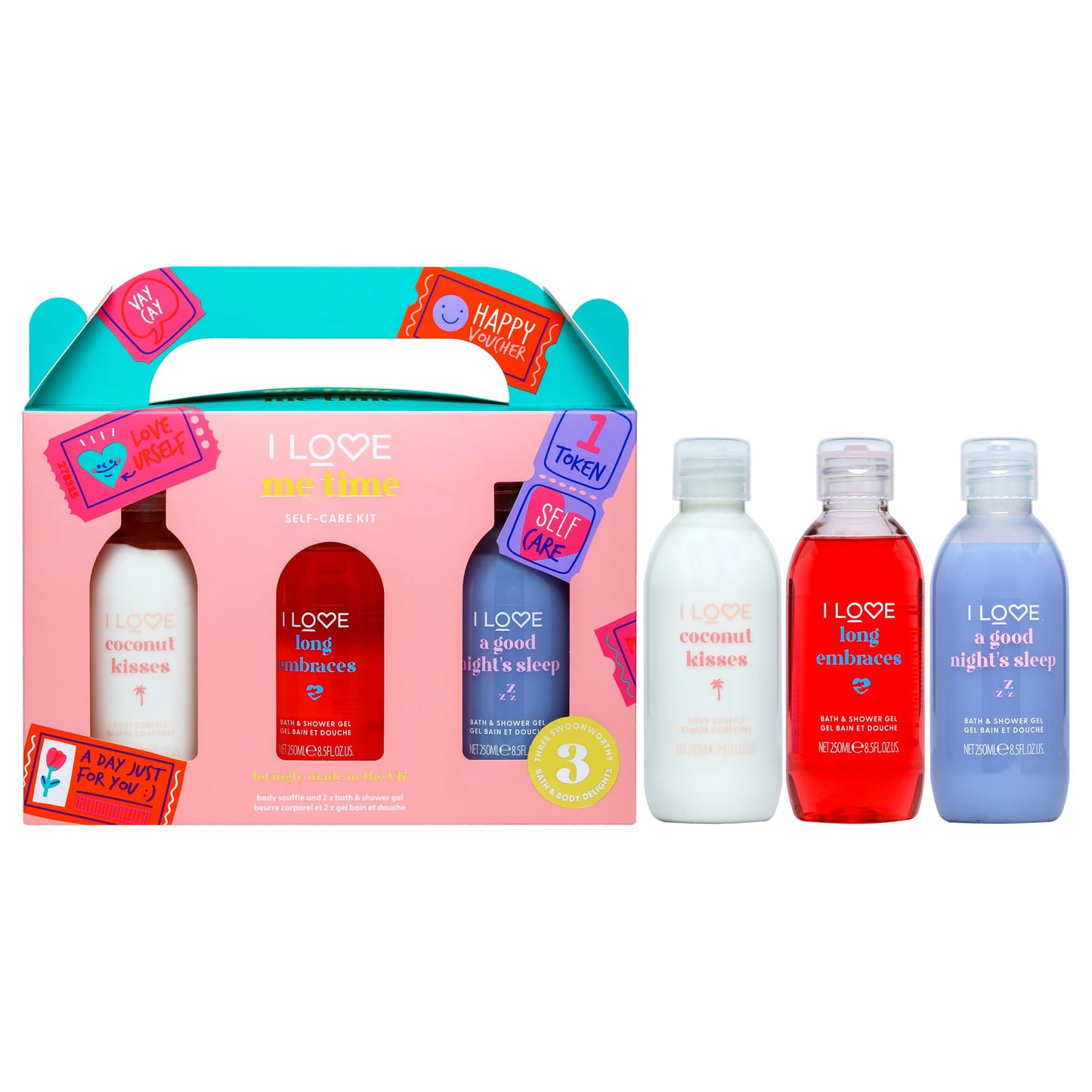 I LOVE Me Time Pamper Pack - Self Care Kit - At Home Spa Kit with Shower Gel and Body Souffle - Cherry, Lavender, and Coconut Fragrance - 3 pc Beauty and Personal Care I LOVE
