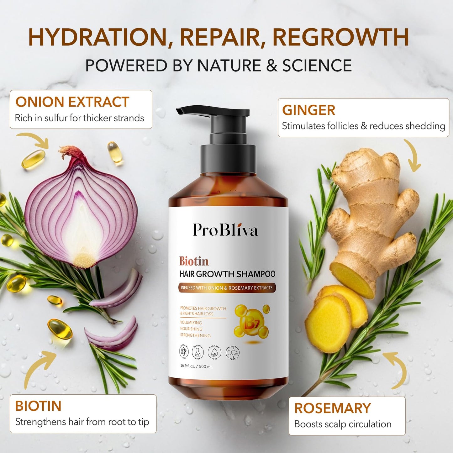 Biotin Hair Growth Shampoo for Thinning Hair in Adults 30+ - Strengthening Formula with Biotin & Rosemary - Reduces Shedding, Supports Fuller Beauty & Personal Care ProBliva
