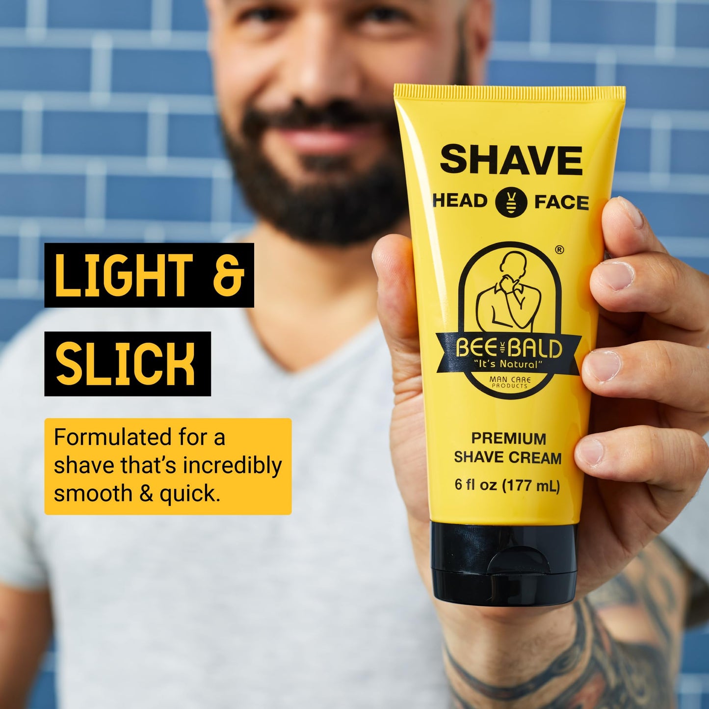 Bee Bald SHAVE Premium Shaving Cream Goes On Light & Slick That's Incredibly Smooth & Quick For Both Face And Head, 6 Fl Oz Beauty & Personal Care Bee Bald