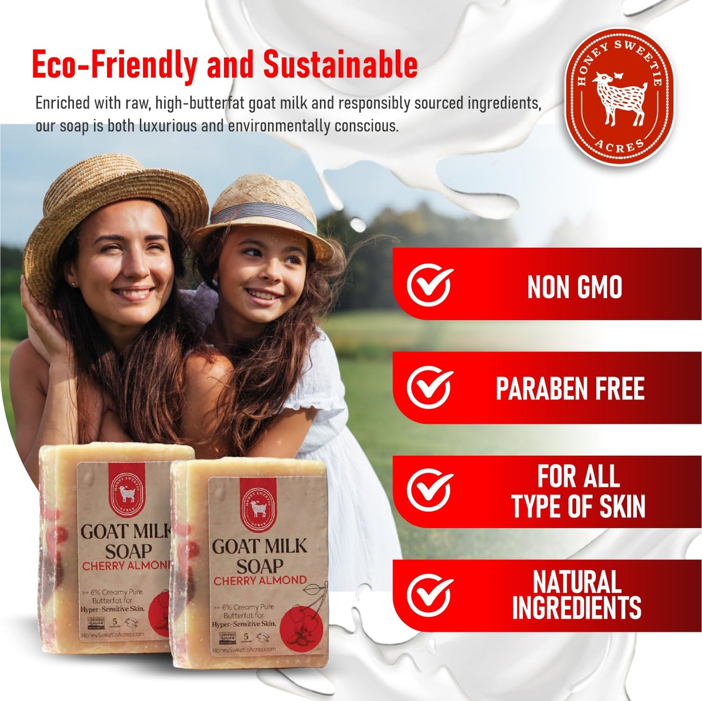Honey Sweetie Acres 2-Pack of Cherry Almond Goat Milk Soap - Handmade 5 oz Bar, Made with Natural Ingredients, Moisturizing & Gentle, Made in the USA Beauty & Personal Care Honey Sweetie Acres