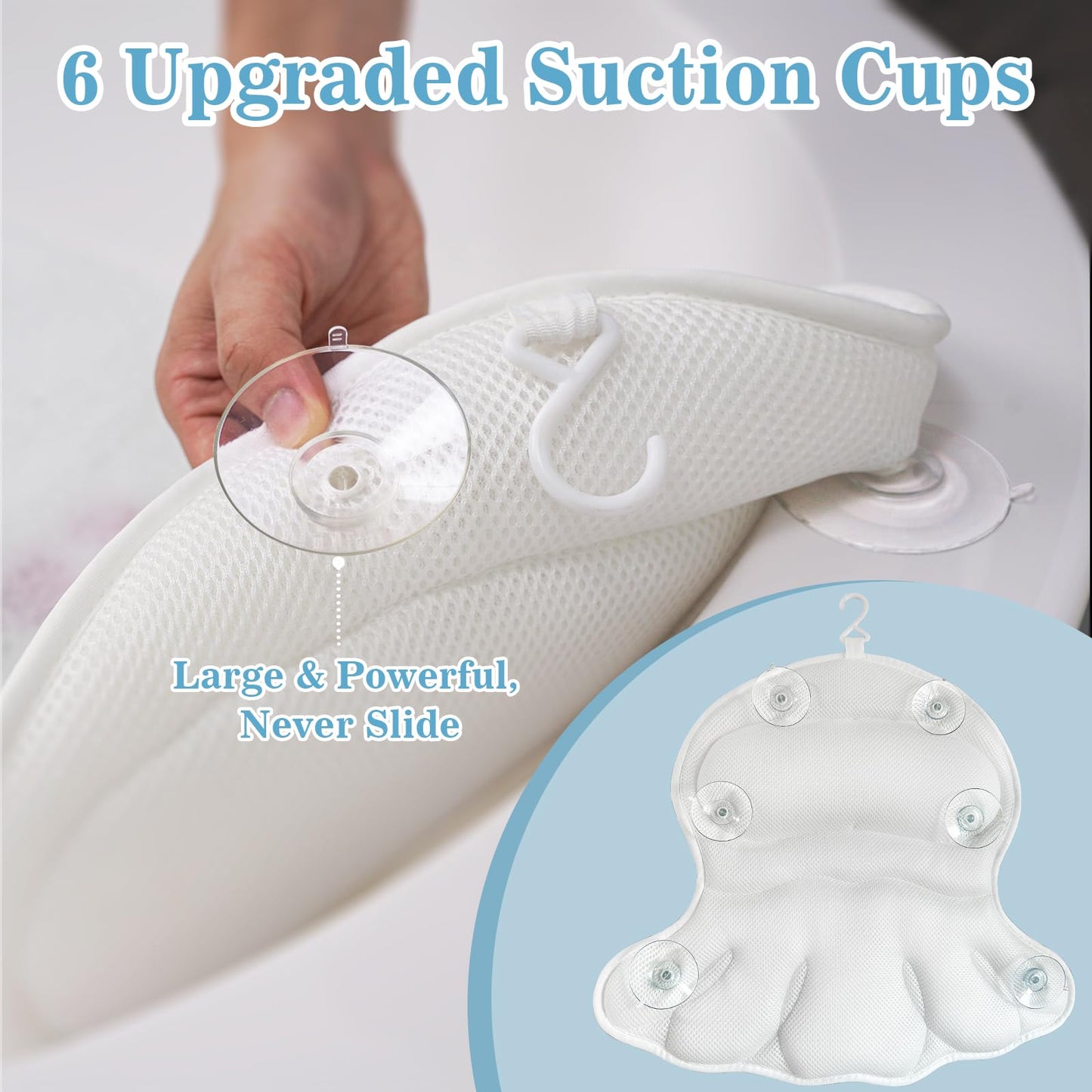 Bath Pillow Luxury Bathtub Pillow - Bath Pillows for Tub Neck and Back Support, Ergonomic Tub Pillow for Bath with 4D Air Mesh + 6 Strong Suction Beauty and Personal Care Aleponna