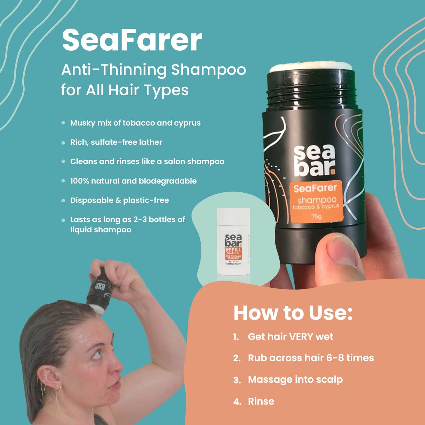 SeaBar Shampoo & Conditioner Bar Refill Set - All Natural Hair Shampoo - Vegan, Sulfate-Free, Eco Friendly Zero Waste Reusable Packaging with Travel Beauty & Personal Care SeaBar