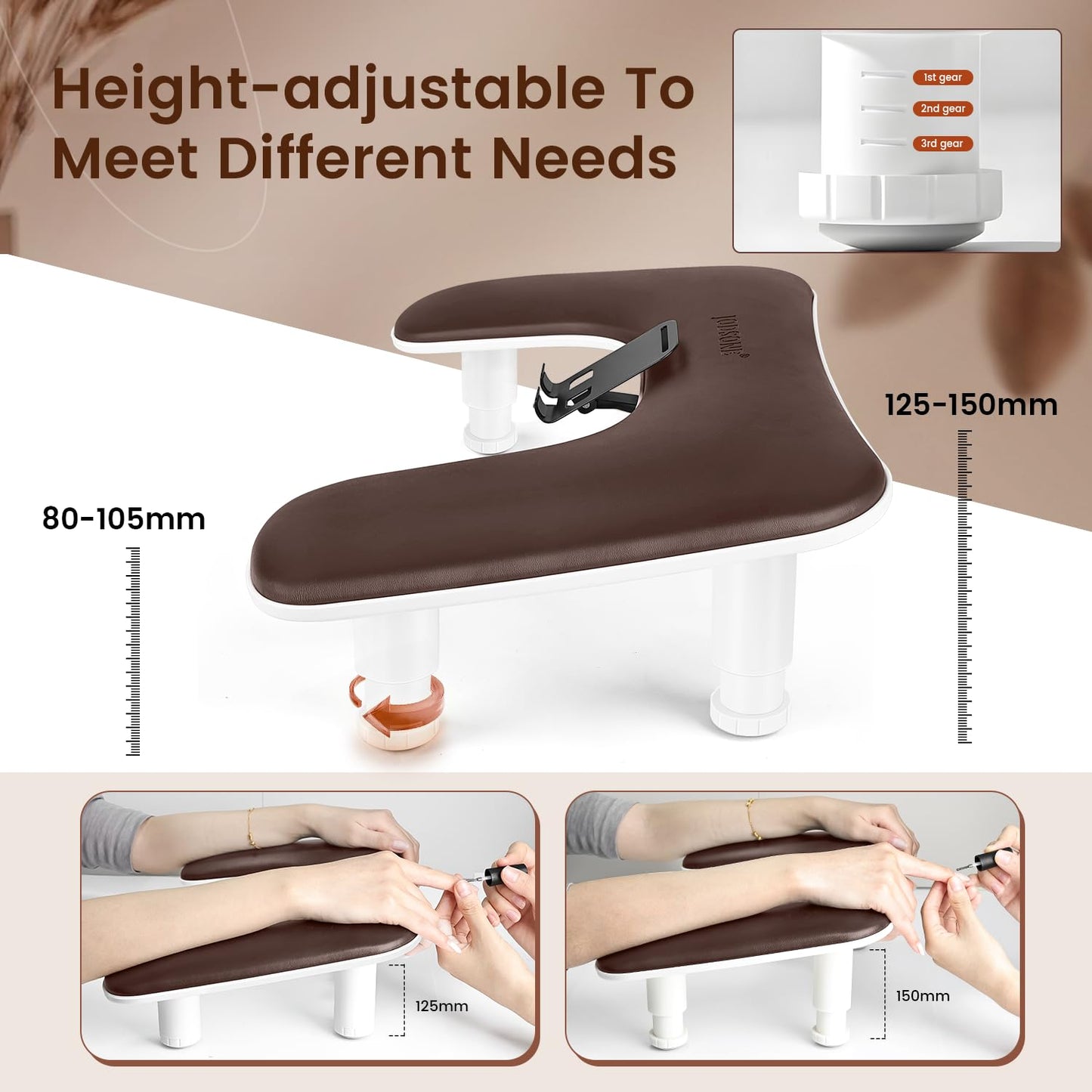 JODSONE U-Shaped Brown Arm Rest for Nails Tech with Rotating 360°Built-In Phone Holder and Adjustable Nail Arm Rest Detachable Manicure Hand Rest Beauty and Personal Care JODSONE
