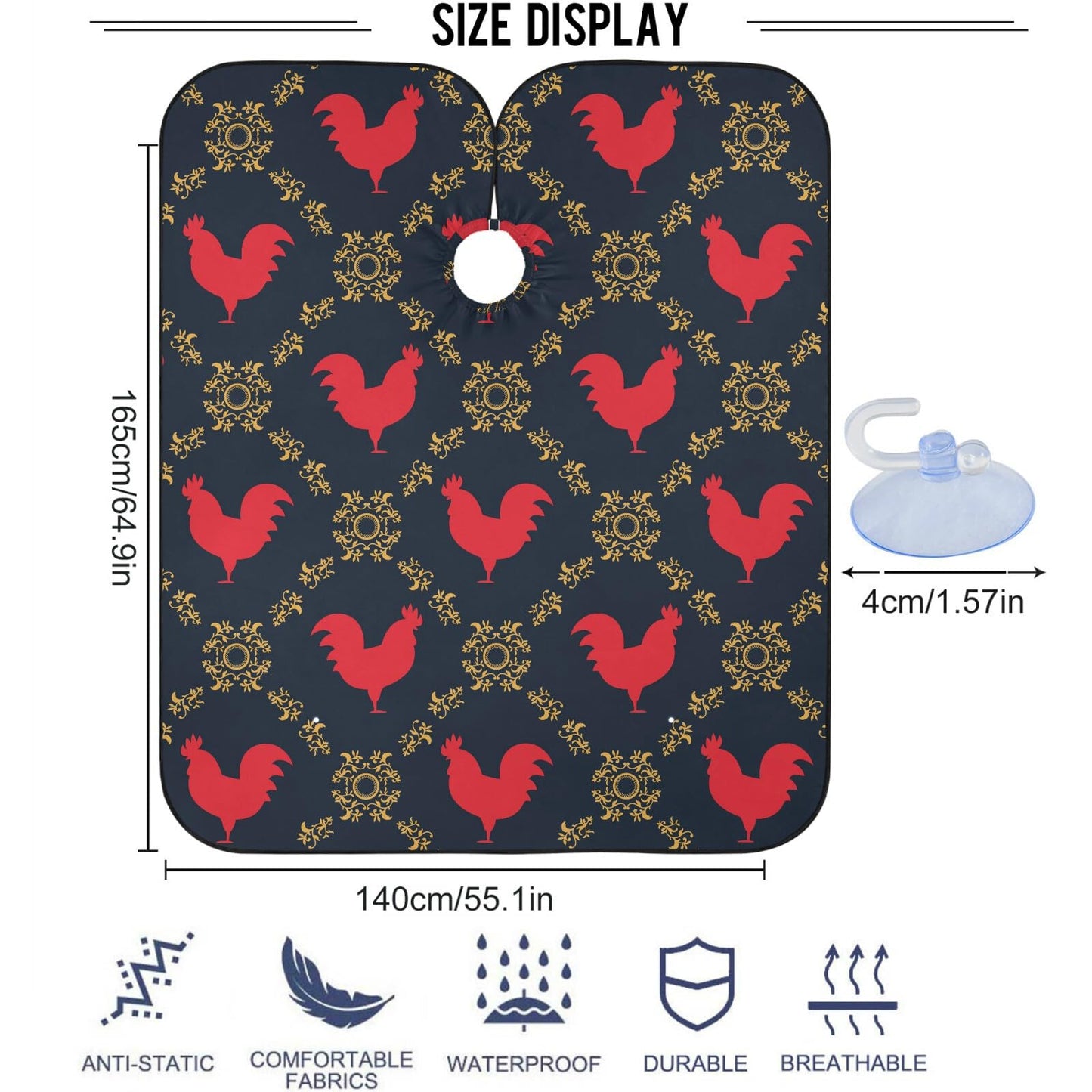 visesunny Barber Cape Red Rooster Polyester Hair Cutting Salon Cape Apron Anti-Static Haircut Water-Resistant Shaving Cloth Beard Shaving Bib Beauty and Personal Care visesunny