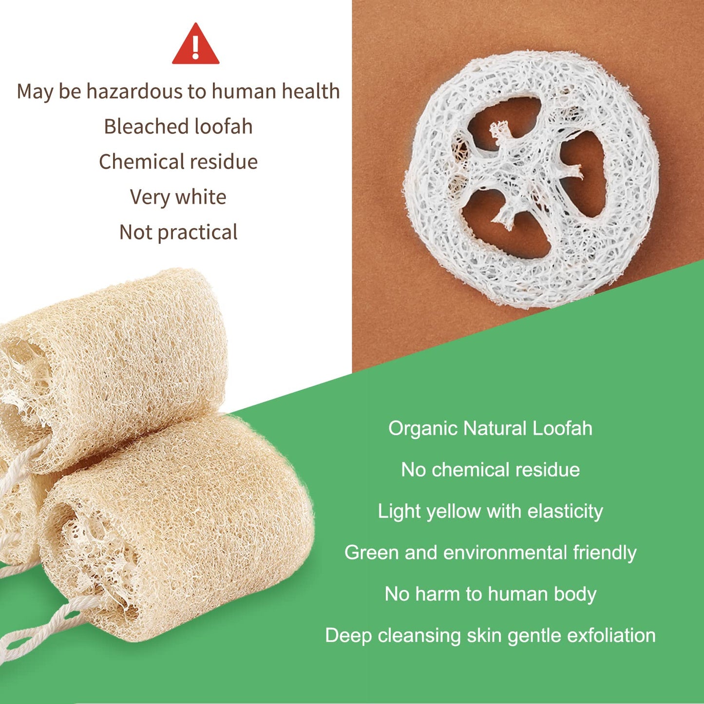 3PCS Natural Loofah Sponge Exfoliating Body Scrubber Sustainable Exfoliating with Egyptian Bath Get Clean Not Just Spread Soap for Face Back Eco Beauty & Personal Care YAFIYGI