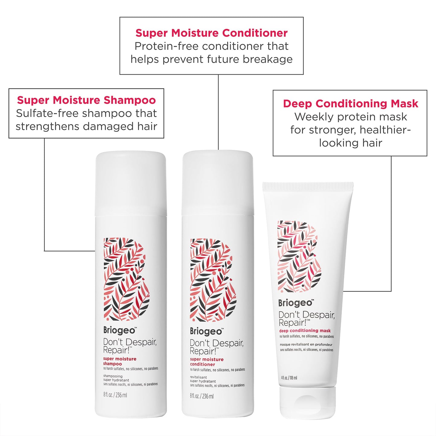 Briogeo Don't Despair, Repair! Hair Repair Reset Kit | Contains Super Moisture Shampoo, Conditioner & Deep Conditioning Mask | Repairs Dry, Damaged or Beauty & Personal Care Briogeo
