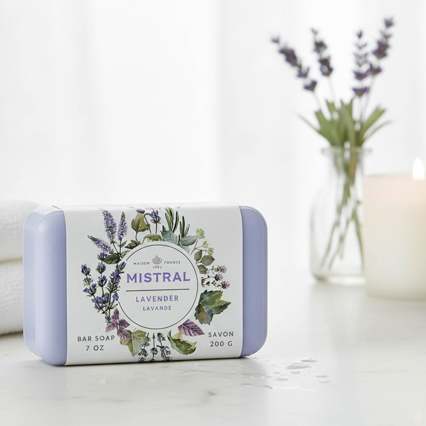 Mistral Classic French Bar Soap, Lavender, 7 oz - Triple-Milled Luxury Natural Soap with Organic Shea Butter & Olive Oil | Long-Lasting Moisturizing Beauty & Personal Care Mistral