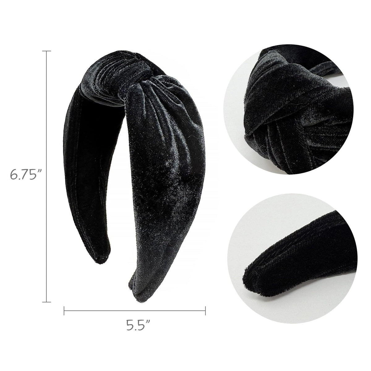allydrew Wide Knotted Velvet Headbands, Top Knot Velvet Headbands for Women, Black