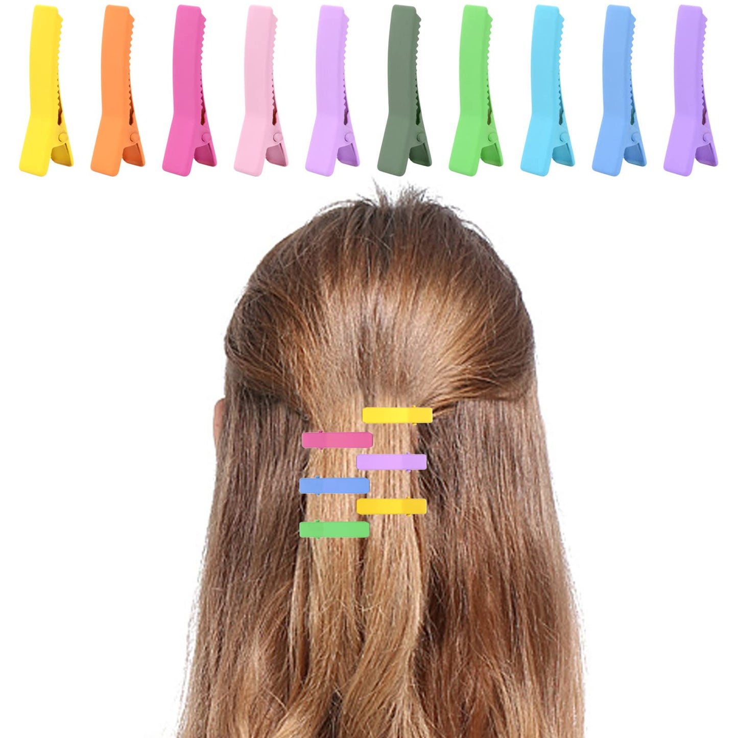 50pcs Colorful Alligator Duckbill Hair Clips Alloy Double Prong Curl Clips Sectioning Hairclips Non-slip Hairpin Barrettes for Women Hair Extensions Beauty & Personal Care Hmjpng