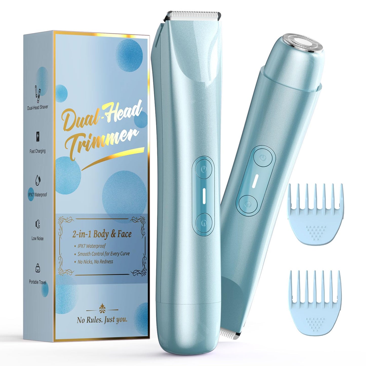 Bikini Trimmer for Women, 2 in 1 Dual Head Electric Razors, IPX7 Waterproof & Painless Shaver, Cordless Pubic Hair Trimmer for Leg Face Underarm Body Beauty and Personal Care RICAF