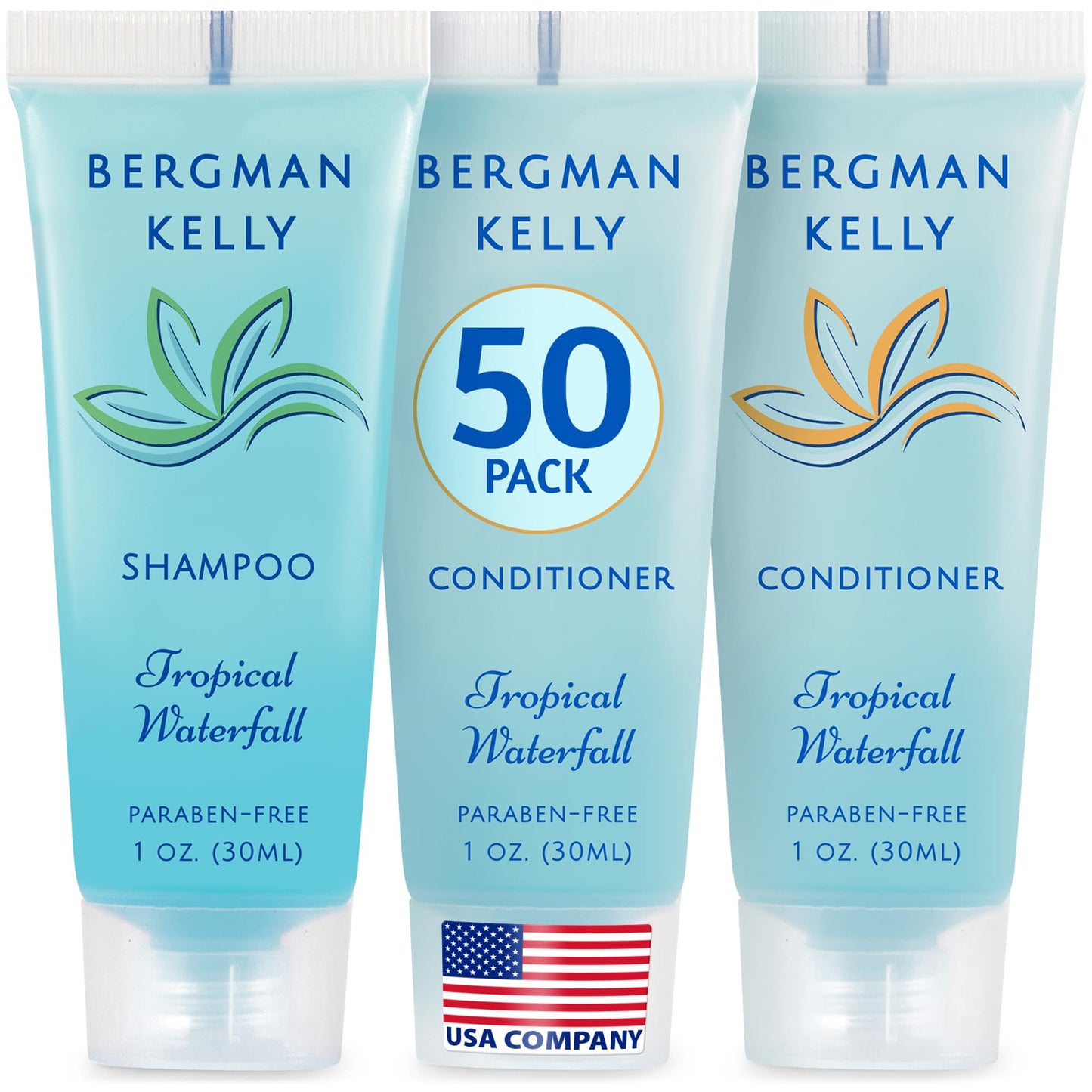 Bergman Kelly - Travel Shampoo and Conditioner Set - 1 fl oz, 100 Pieces, Tropical Waterfall - Delight Your Guests with Invigorating and Refreshing Beauty & Personal Care BERGMAN KELLY