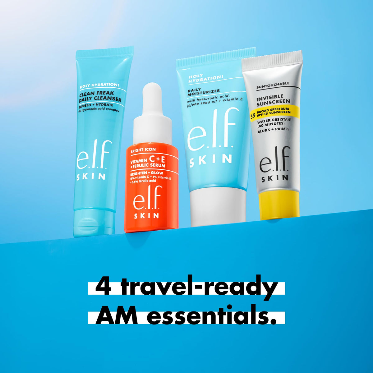 e.l.f. SKIN Wake the e.l.f. Up Skincare Kit, Travel-Size Hydrating Face Cleanser, Sunscreen, Moisturizer & Brightening Serum, Vegan & Cruelty-Free Beauty & Personal Care e.l.f.
