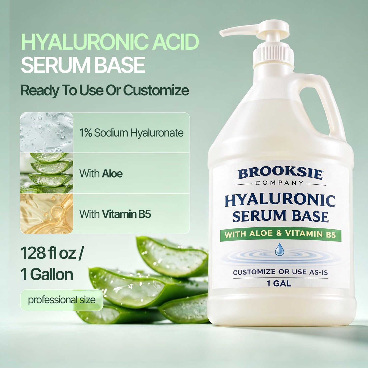 Hyaluronic Acid Serum 1 Gallon With Aloe and Vitamin B5, Customize or Use as is, Lightweight and Ultra-Hydrating, Made in the USA Beauty & Personal Care Brooksie Naturals