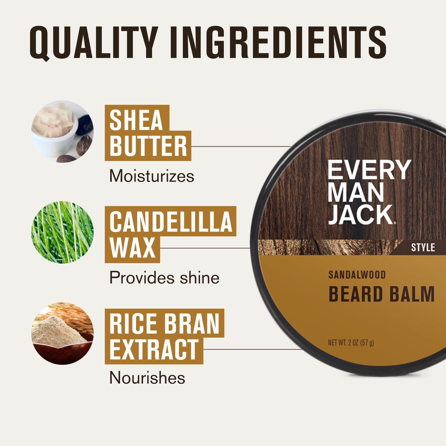 Every Man Jack Beard Balm - Moisturize, Strengthen And Style Your Beard w/Medium Hold - Light Sandalwood Scent - Made w/Naturally Derived Ingredients Beauty & Personal Care Every Man Jack