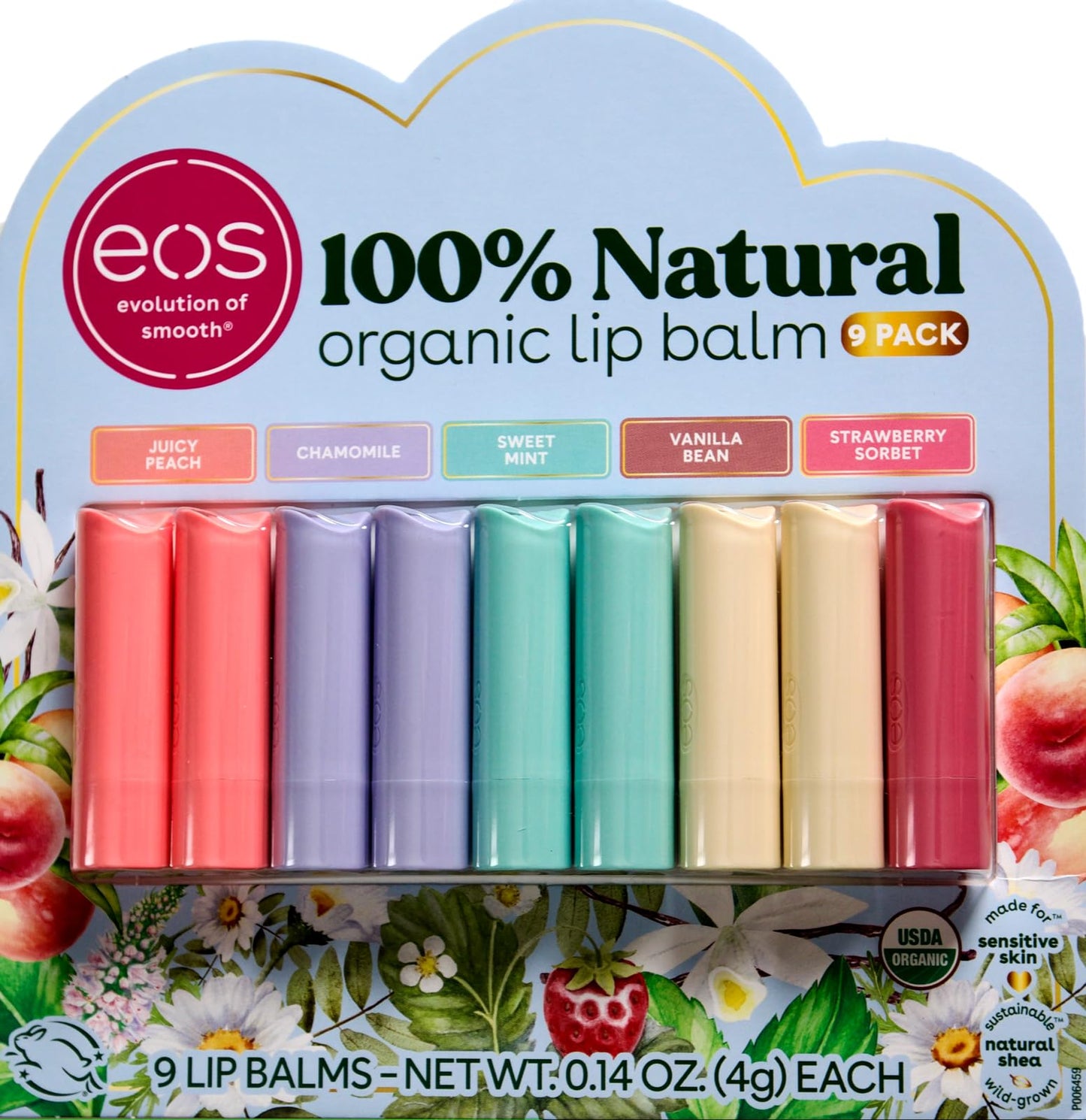 EOS Organic Lip Balm Juicy Peach Chamomile Mint Vanilla Strawberry, 9 Pack Beauty and Personal Care TEPOTZ