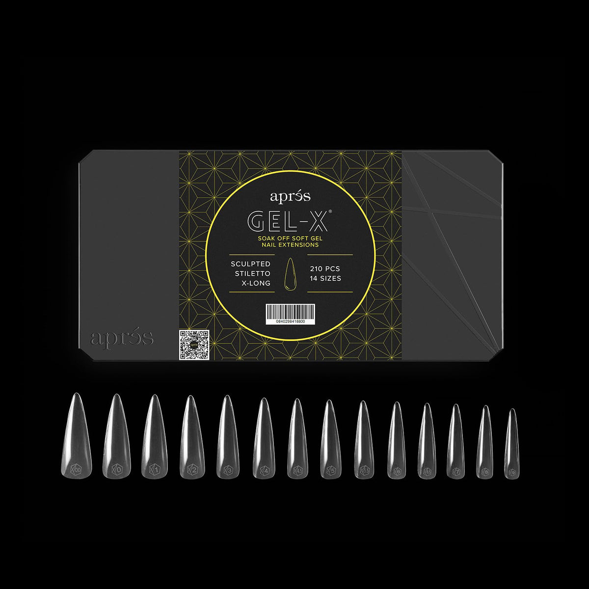 Apres Gel-X® Stiletto Box of Nail Tips | 280 Gel-X Tips, Soft Tips, 14 Sizes 00-9 | Half-sizes Included (Sculpted Stiletto Extra Long, 280 Count)
