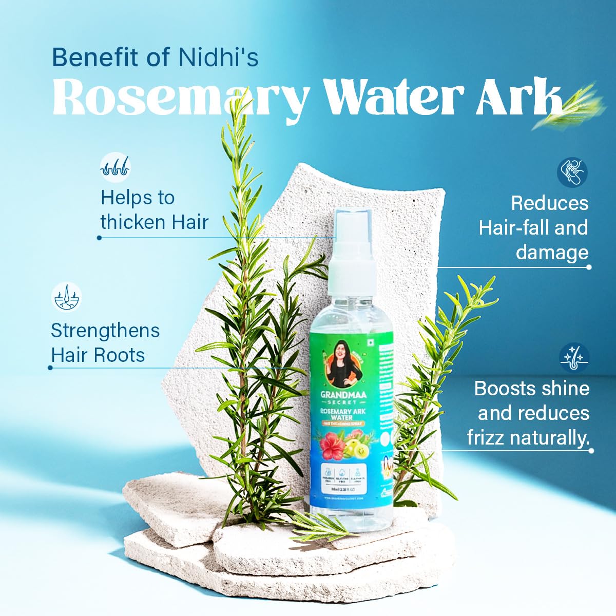 NIDHI’S GRANDMAA SECRET Rosemary Water Ark Hair Thickening Mist, Natural Rosemary Water Spray for Thick Hair, Rosemary Hair Mist Pure Distillate Beauty & Personal Care NIDHI’S GRANDMAA SECRET