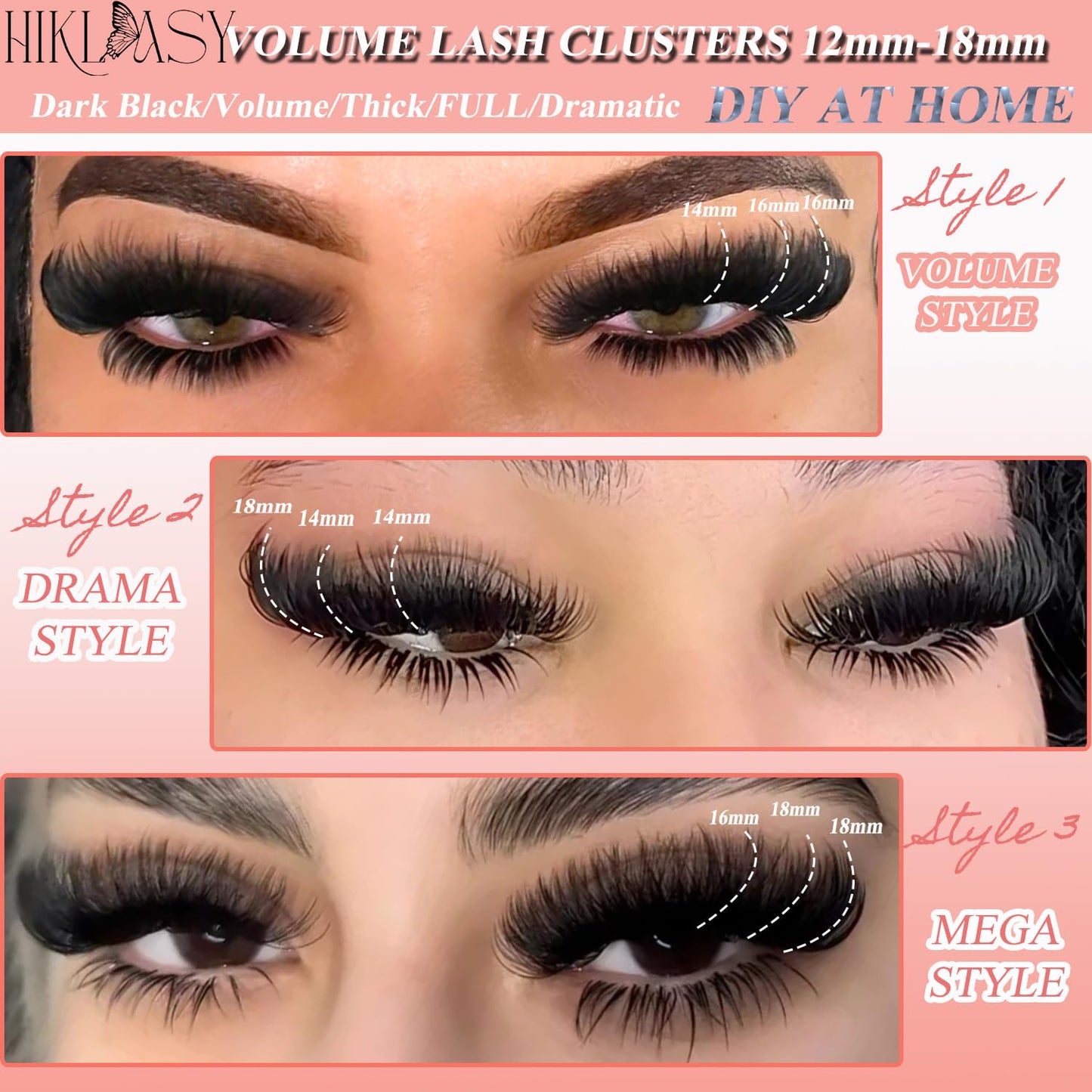 Lash Clusters Kit 260D Mega Volume DIY Eyelash Extensions With Bond And Seal 180pcs Soft Cluster Lashes For Natural And Dramatic Look 12-18mm Lengths Beauty and Personal Care HK HIKLASY