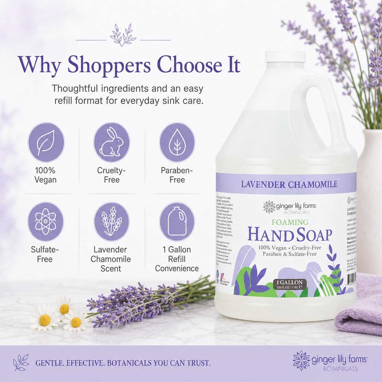 Ginger Lily Farms Botanicals All-Purpose Foaming Hand Soap Refill, 100% Vegan & Cruelty-Free, Lavender Chamomile Scent, 1 Gallon (128 Fl Oz) Beauty & Personal Care Ginger Lily Farms