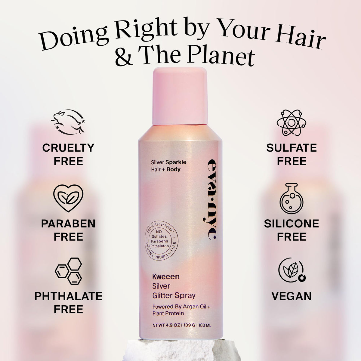 Eva NYC Kweeen Silver Body and Hair Glitter Spray for Shimmer, Washable Glitter Hairspray for Any Party Look, 4.9 oz Beauty & Personal Care EVA·NYC