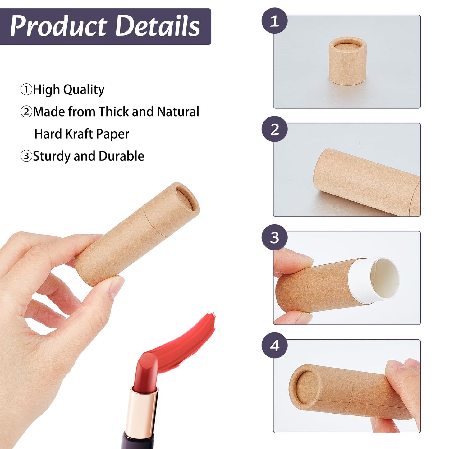 NICENEEDED 15Pcs 0.3oz Paperboard Lip Balm Tubes, Empty Kraft Paper Chapstick Tube Holder, Push-Up Style Solid Lip Gloss Container for DIY Homemade Beauty and Personal Care NICENEEDED