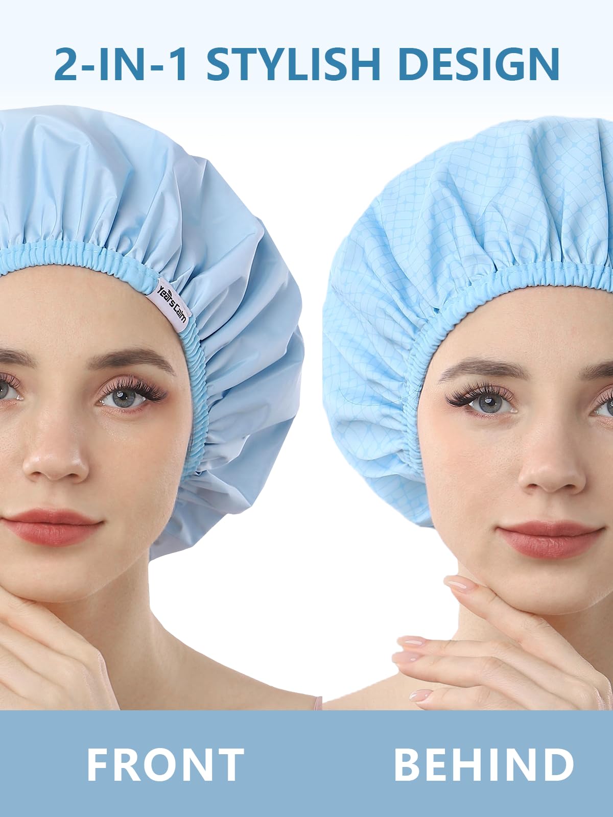 Years calm Shower Caps for Women Reusable Waterproof, Double Layer Waterproof Fabric - Both Sides Usable, Reversible Pattern & Solid Color Design Beauty and Personal Care Years calm