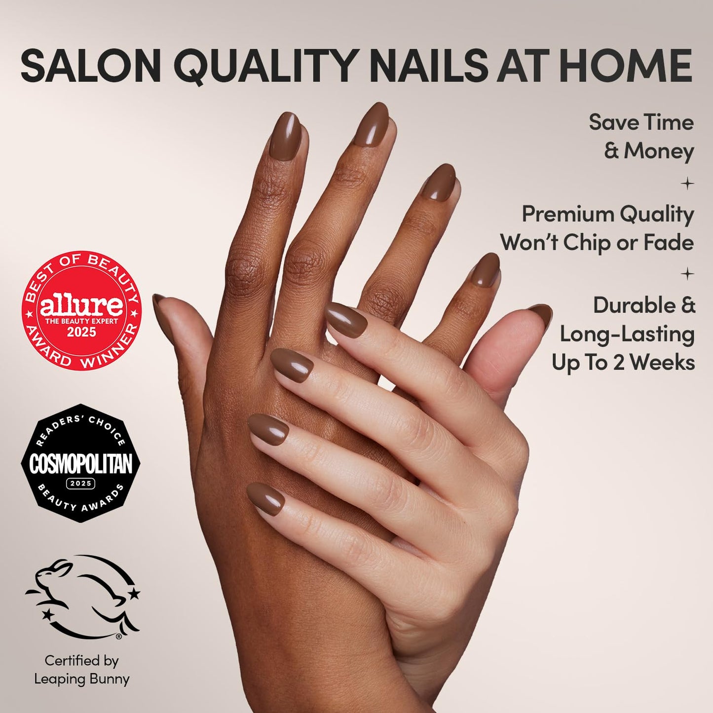Glamnetic Press On Nails - Chocolat | Semi-Transparent Dark Brown French Tip Short Almond Fake Nails in a Glossy Finish, Salon Quality | 15 Sizes - 30 Beauty and Personal Care Glamnetic
