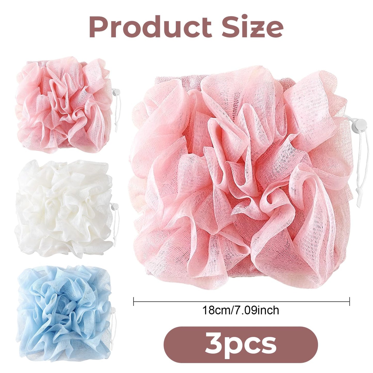 2 in 1 Loofah Sponges 3-Pack Dual-Sided Exfoliating Bath Sponges for Shower & Loofah Washcloth for Bar Soap Premium Body Scrubber with Drawstring Beauty and Personal Care GTFL.RTPOP