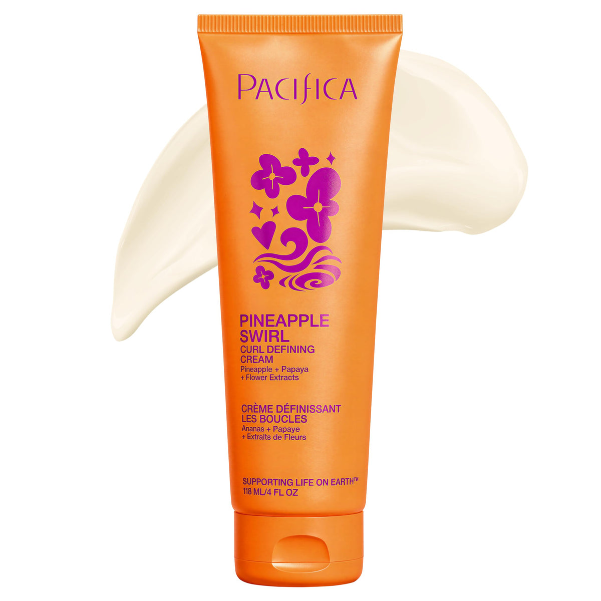 Pacifica Pineapple Swirl Curl Defining Cream - Bounce, Frizz Control & Curl Enhancer Styling Cream for Curly Hair & Wavy Hair - Coconut Oil &