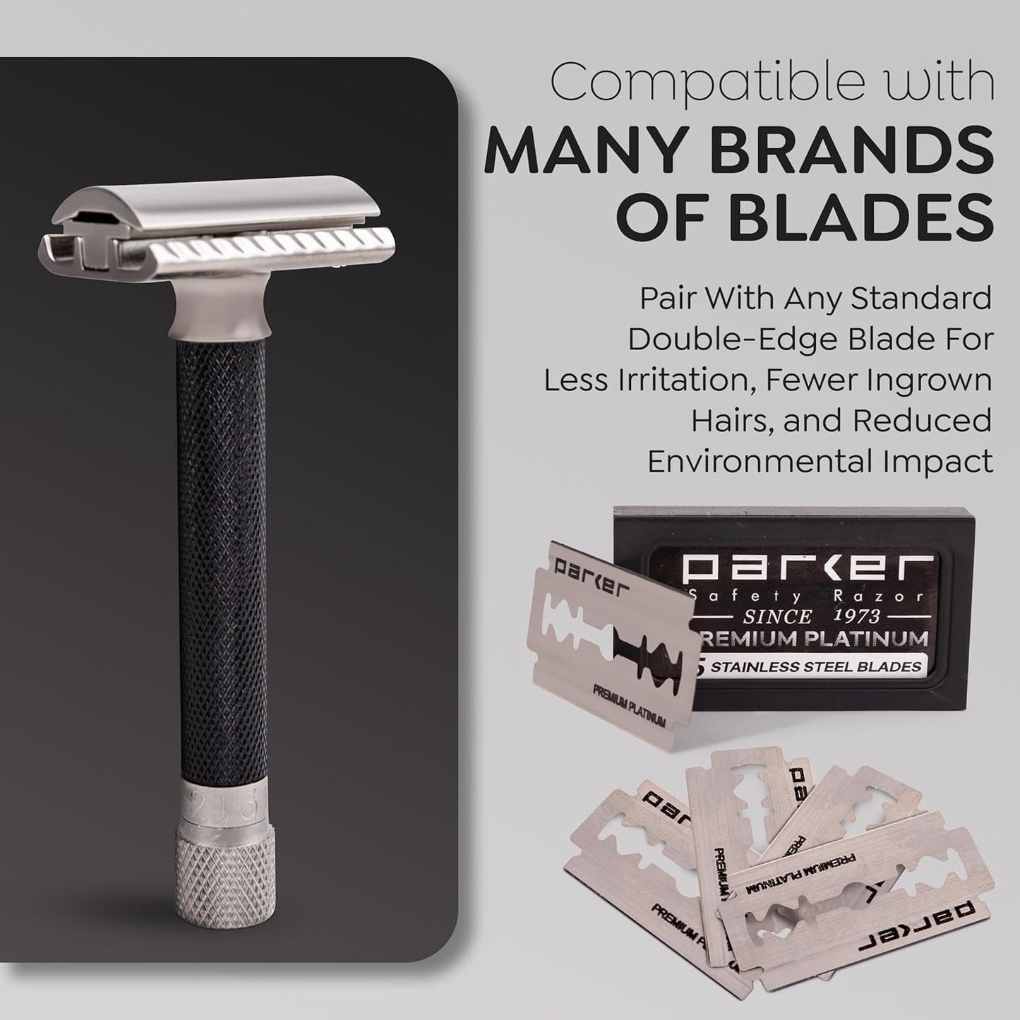 Parker THE VARIANT CLOSED COMB - ADJUSTABLE Double Edge Safety Razor, Customize your Shave with a Turn of the Dial from Mild to Aggressive - 5 Blades Beauty and Personal Care Parker Safety Razor