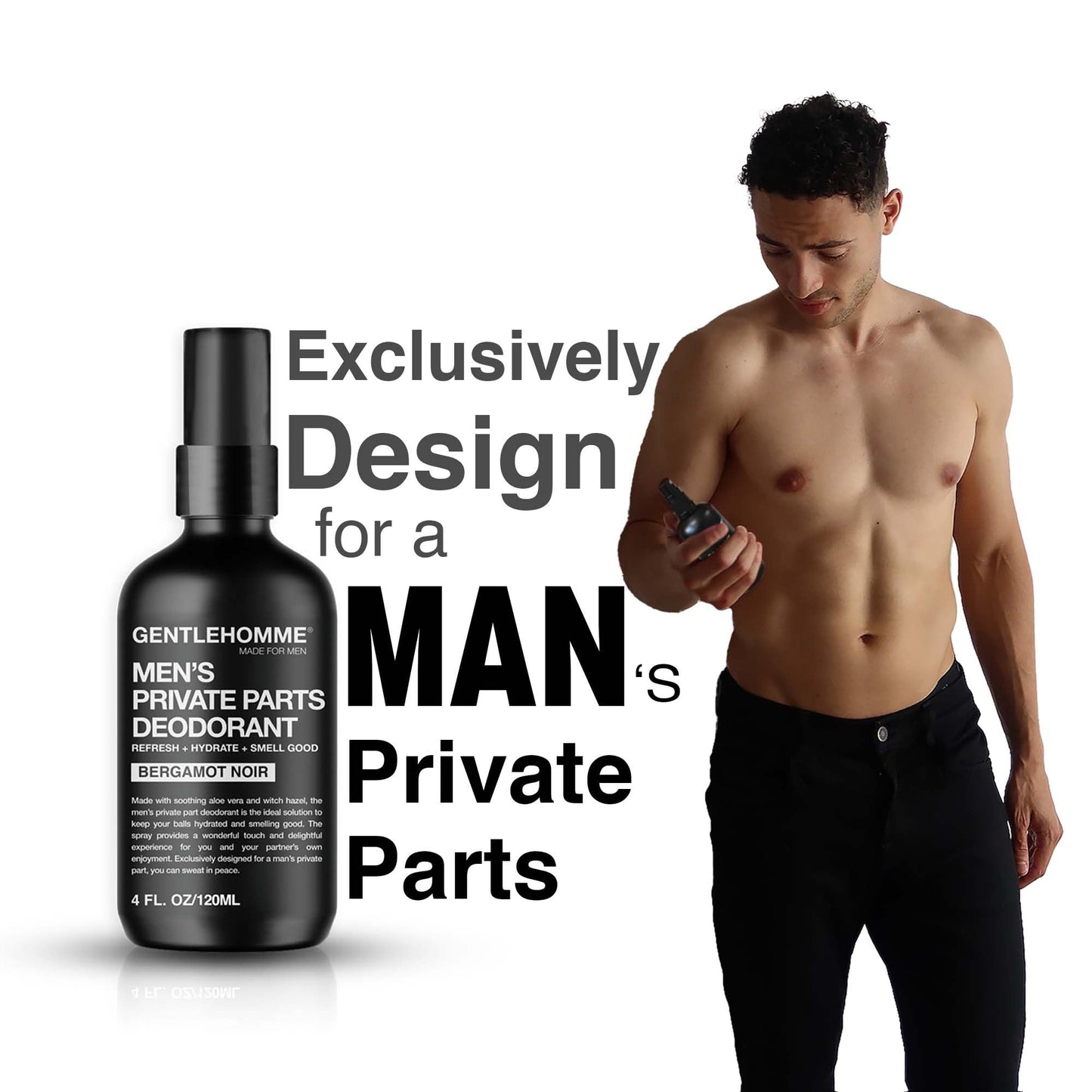 Gentlehomme - Men's Deodorant Spray for Intimate Areas - Anti-Chafing, Hydrating & Refreshing - with Aloe Vera & Witch Hazel - All Skin Types - Vegan Beauty and Personal Care Gentlehomme