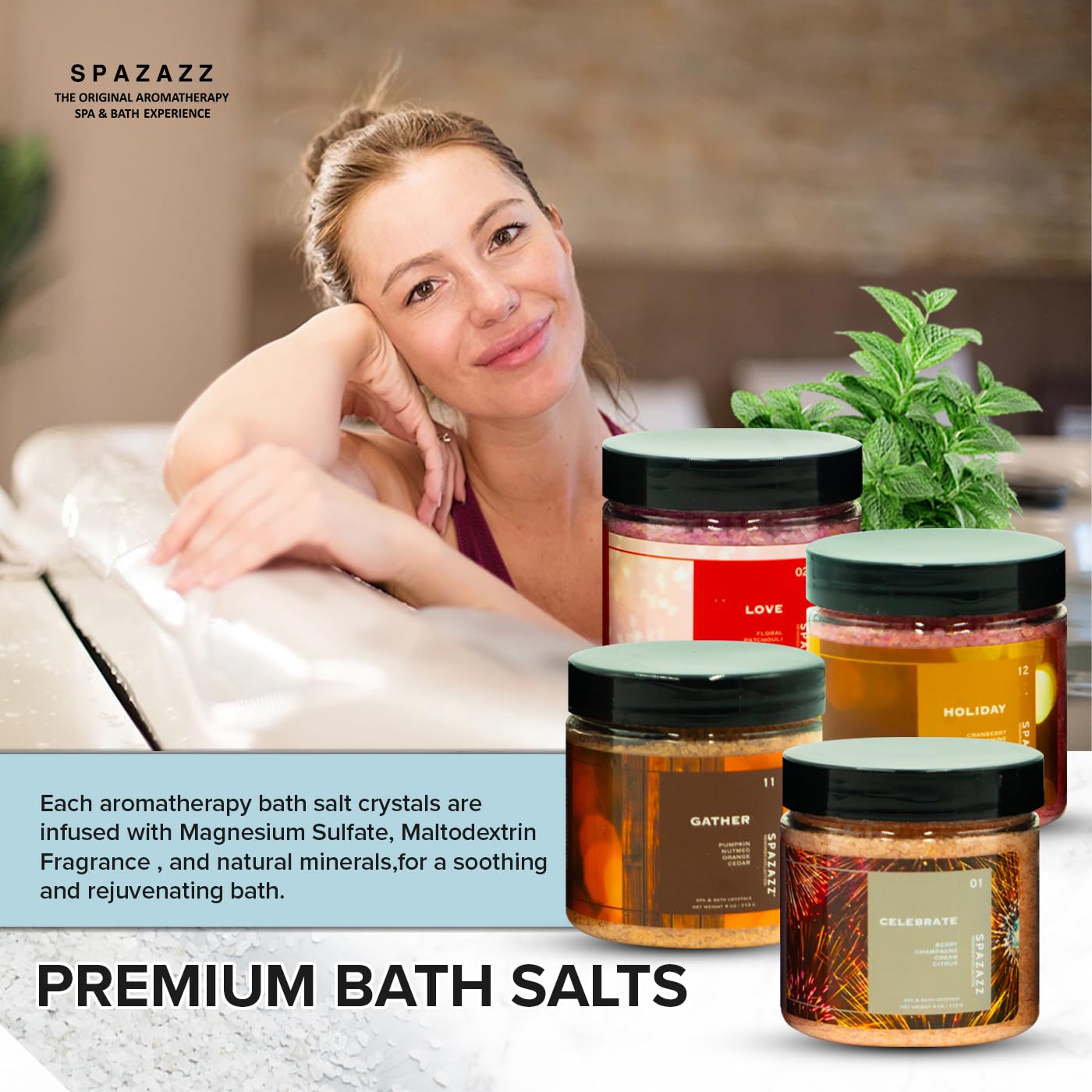 Spazazz Hot Tub Aromatherapy Memories Collection Bath Salts Set Four-4 Oz Pack - Love, Holiday, Celebrate, Gather - Spazazz Hot Tub Crystals and Bath Beauty and Personal Care Spazazz