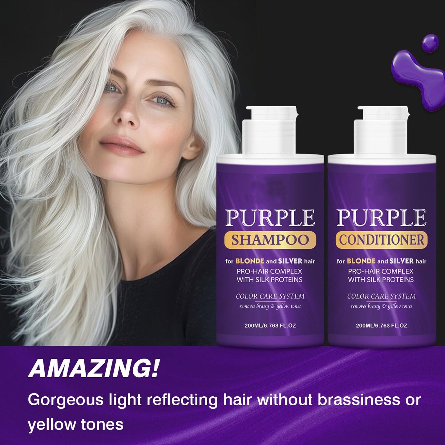 Purple Shampoo and Conditioner Set, Purple Toning Shampoo & Conditioner for Blonde, Bleached, Silver, Gray Hair, Color Treated Hair, Removes Yellow Beauty & Personal Care New Cover