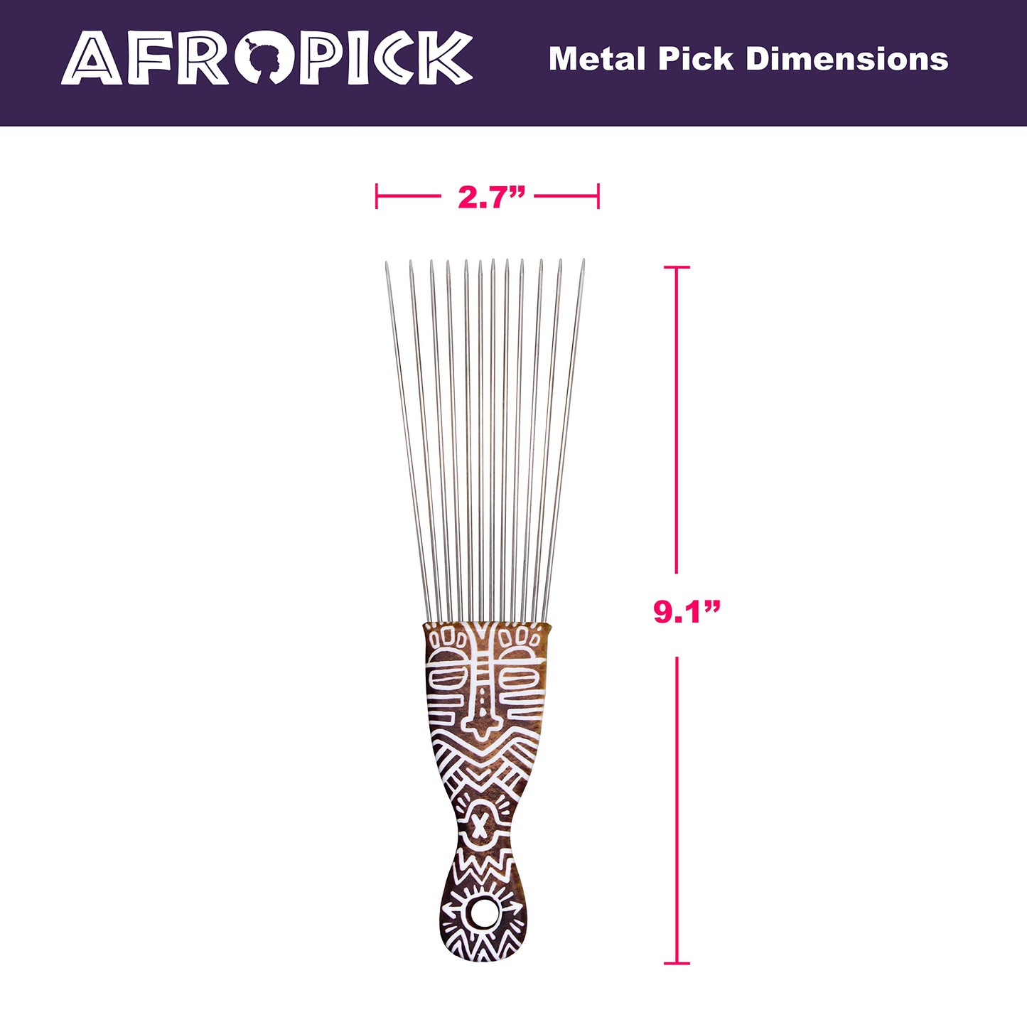 Afropick Metal Black Hair Pick for Natural Curly Long Thick Hair- Afro Pick Comb for Men, Women- African Artist Designs IMPROVED 2.0 (Ori) Beauty & Personal Care Afropick