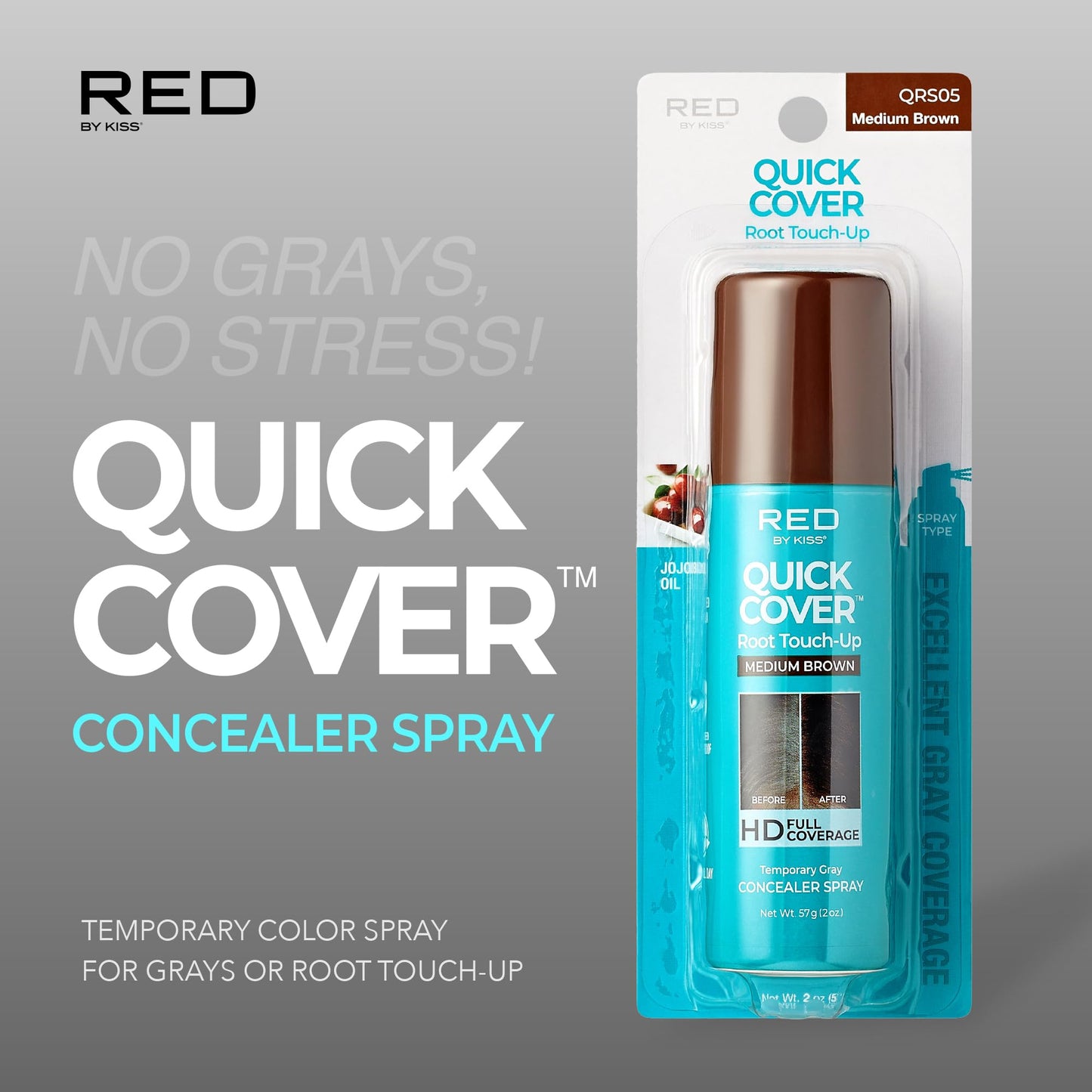 Red by Kiss Quick Cover Root Touch-Up Spray, Waterproof & Smudge-Proof Gray Coverage, Quick-Dry Formula with Jojoba Oil, Lightweight & Travel-Friendly Beauty & Personal Care Red by Kiss