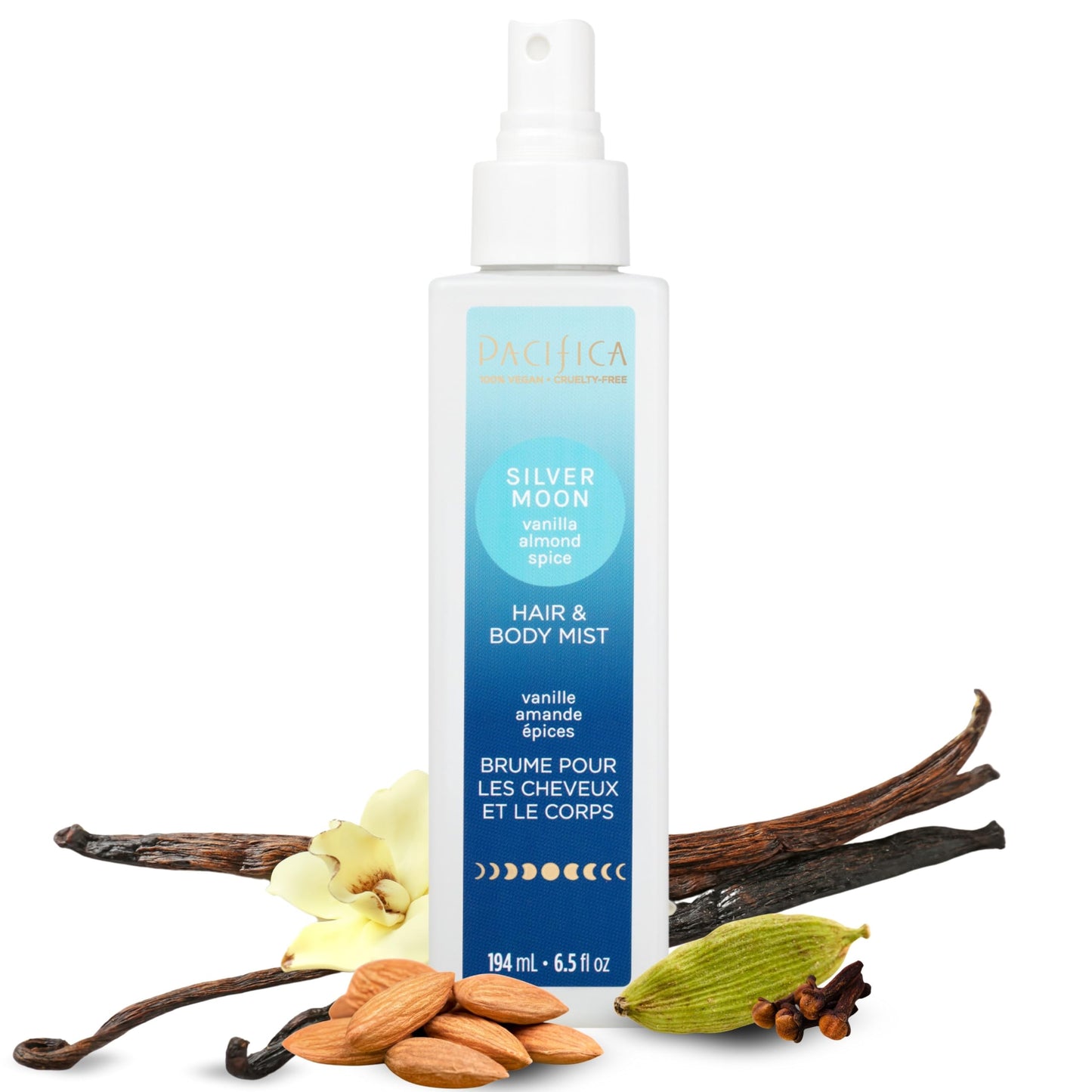 Pacifica Hair Perfume & Body Fragrance Spray Mist - Silver Moon with Vanilla, Almond & Spice - Alcohol-Free, Vegan & Cruelty-Free, 6.5 oz Beauty & Personal Care Pacifica