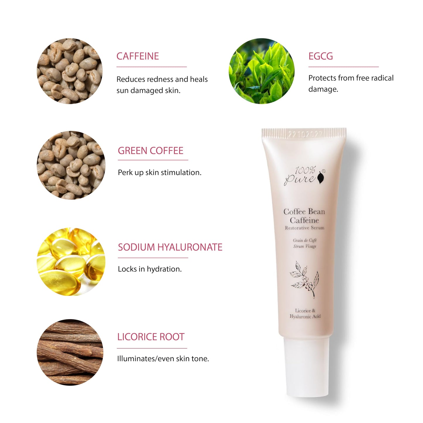 100% PURE Coffee Bean Face Serum EGCG, Licorice Root & Hyaluronic Acid Drops - Tighten, Brighten & Protect Daily Liquid Caffeine For Faded Skin Beauty & Personal Care 100% PURE