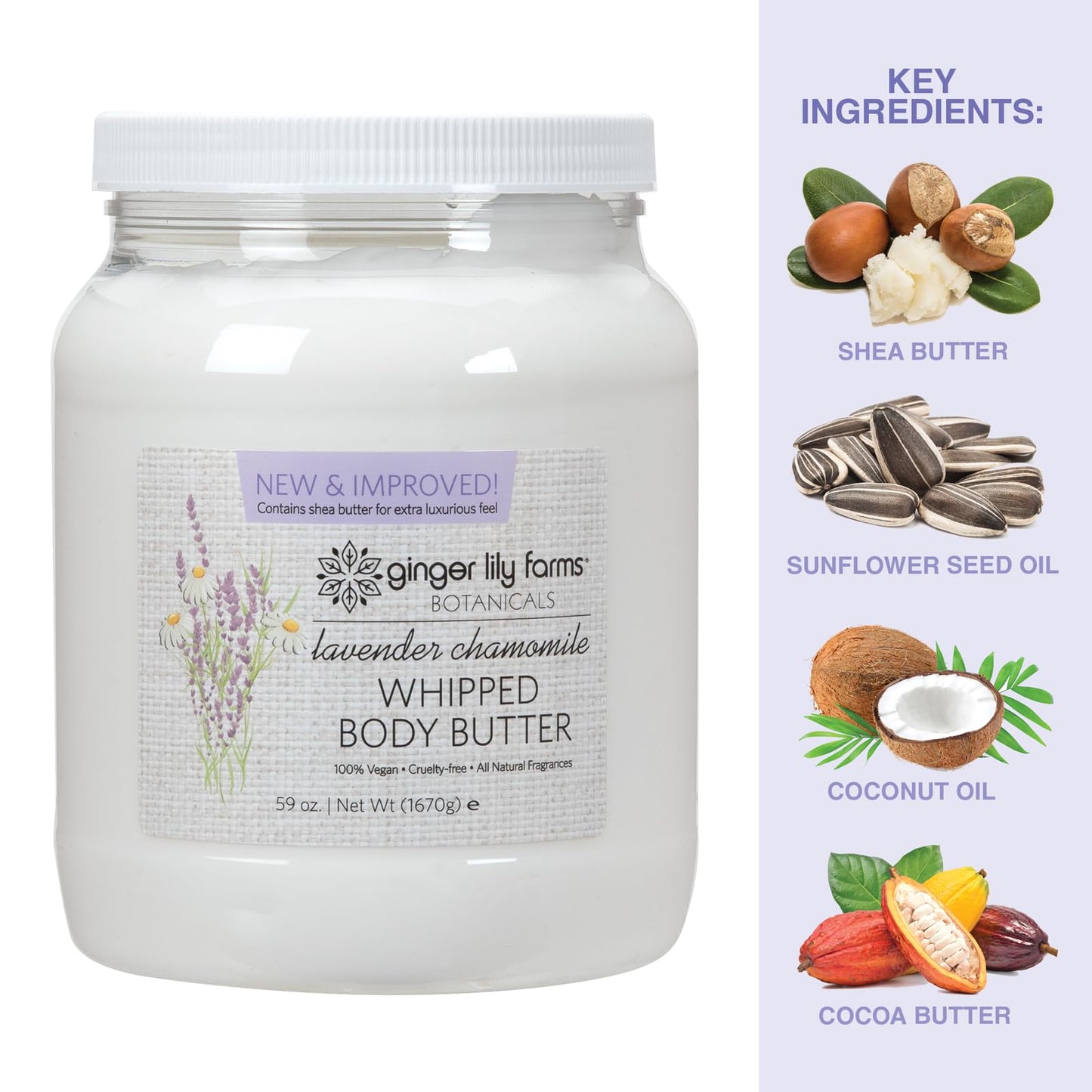 Ginger Lily Farms Botanicals Whipped Body Butter for Dry Skin, Ultra-Hydrating, 100% Vegan & Cruelty-Free, Lavender Chamomile, 59 Ounces Beauty & Personal Care Ginger Lily Farms